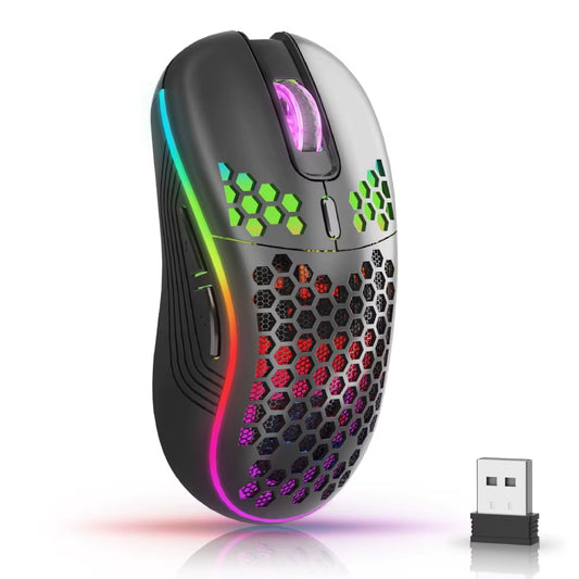 Mouse with RGB Backlit 6-Button 3-Speed DPI Type C Rechargeable Ergonomic Honeycomb Design Gaming Mouse