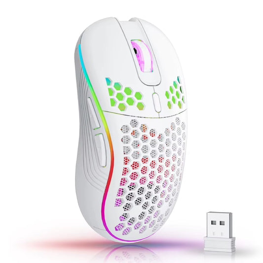 Mouse with RGB Backlit 6-Button 3-Speed DPI Type C Rechargeable Ergonomic Honeycomb Design Gaming Mouse